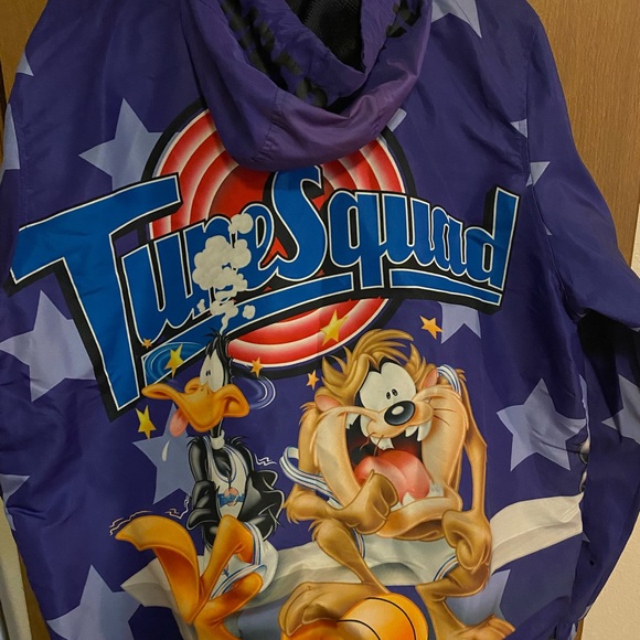 Space Jam Members Only Jacket Mens XL Purple Long Sleeve Hooded Windbreaker - Picture 7 of 9